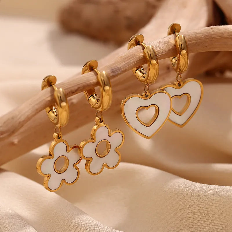 1 Pair Simple Style Classic Style Flower Plating 304 Stainless Steel 18K Gold Plated Drop Earrings