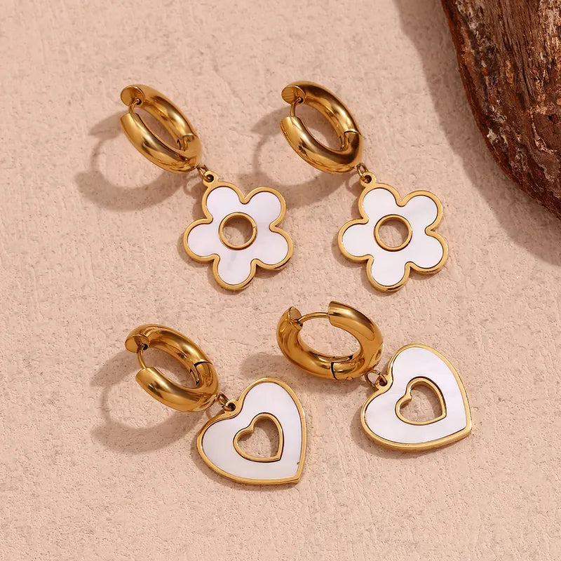 1 Pair Simple Style Classic Style Flower Plating 304 Stainless Steel 18K Gold Plated Drop Earrings