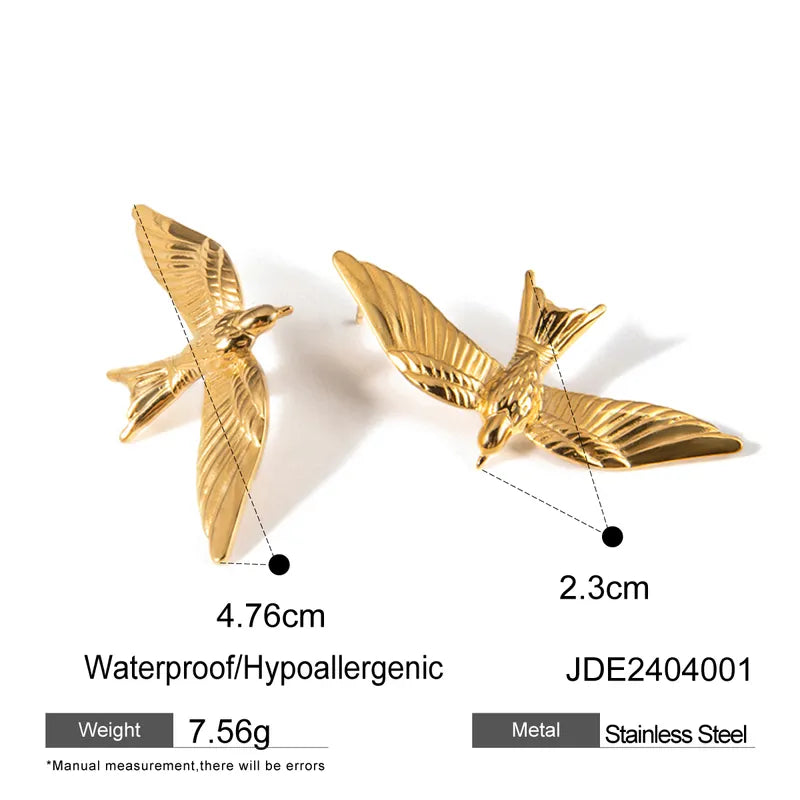 1 Pair Simple Style Classic Style Flying Bird Plating 304 Stainless Steel 18K Gold Plated Ear Studs