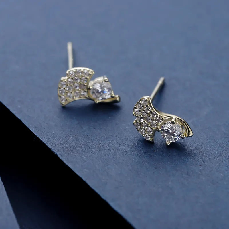 1 Pair Simple Style Classic Style Ginkgo Leaf Inlay Sterling Silver Zircon 14K Gold Plated Ear Studs