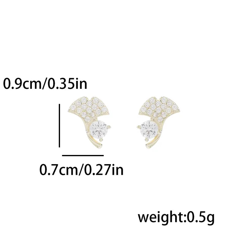 1 Pair Simple Style Classic Style Ginkgo Leaf Inlay Sterling Silver Zircon 14K Gold Plated Ear Studs