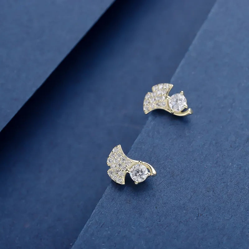 1 Pair Simple Style Classic Style Ginkgo Leaf Inlay Sterling Silver Zircon 14K Gold Plated Ear Studs