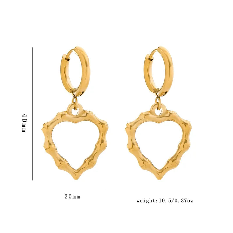 1 Pair Simple Style Classic Style Heart Shape Bamboo Plating 304 Stainless Steel 18K Gold Plated Drop Earrings