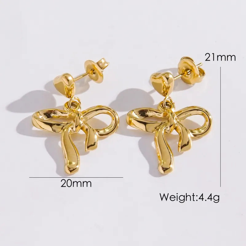 1 Pair Simple Style Classic Style Heart Shape Bow Knot Bowknot 304 Stainless Steel 14K Gold Plated Drop Earrings