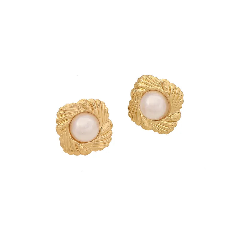 1 Pair Simple Style Classic Style Heart Shape Flower Plating Inlay 304 Stainless Steel Artificial Pearls 18K Gold Plated Ear Studs