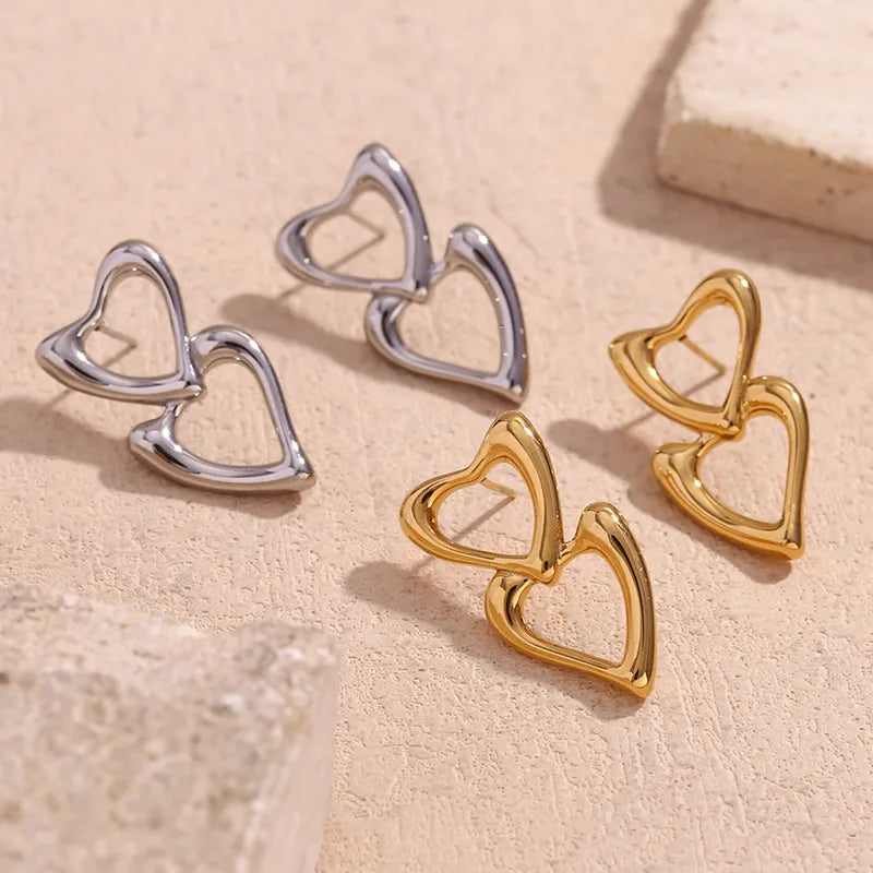 1 Pair Simple Style Classic Style Heart Shape Hollow Out 304 Stainless Steel 18K Gold Plated Drop Earrings