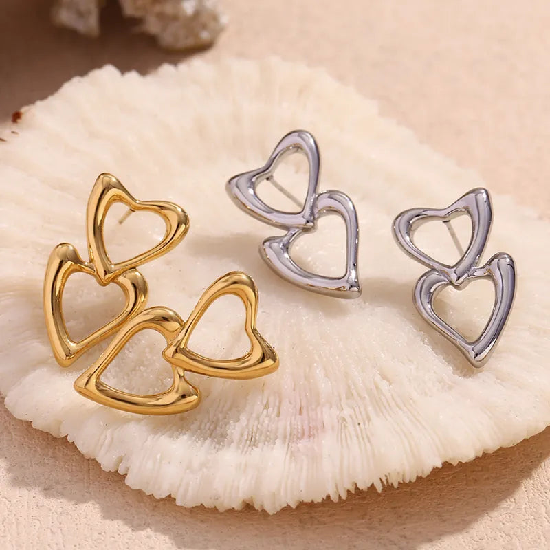 1 Pair Simple Style Classic Style Heart Shape Hollow Out 304 Stainless Steel 18K Gold Plated Drop Earrings