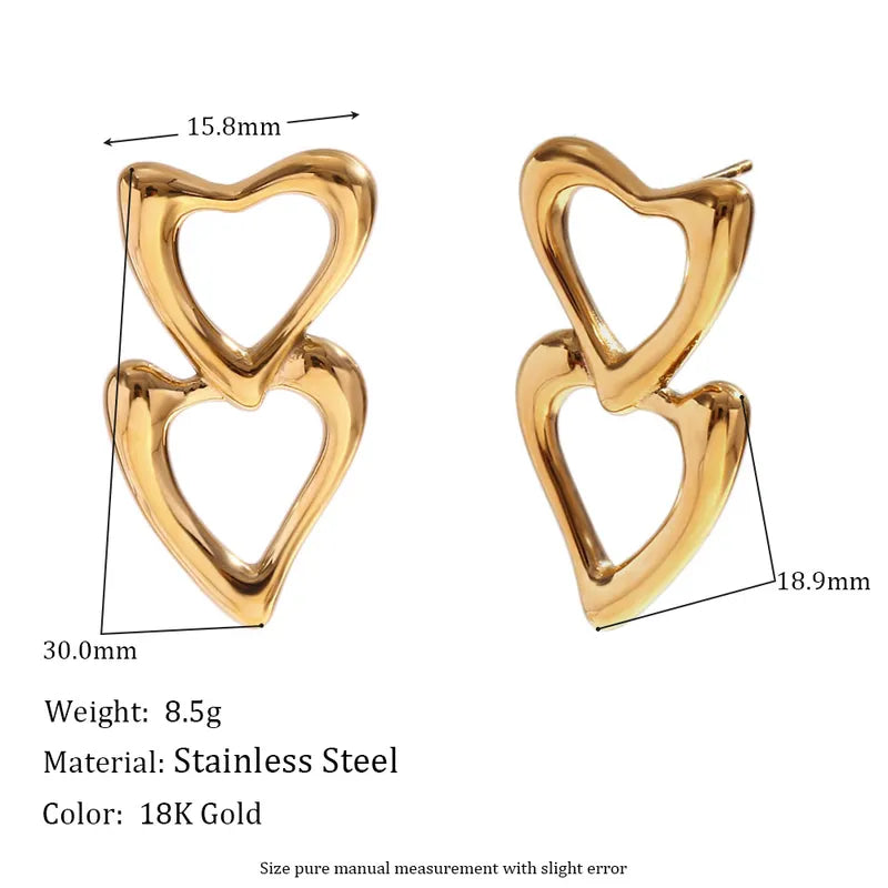 1 Pair Simple Style Classic Style Heart Shape Hollow Out 304 Stainless Steel 18K Gold Plated Drop Earrings