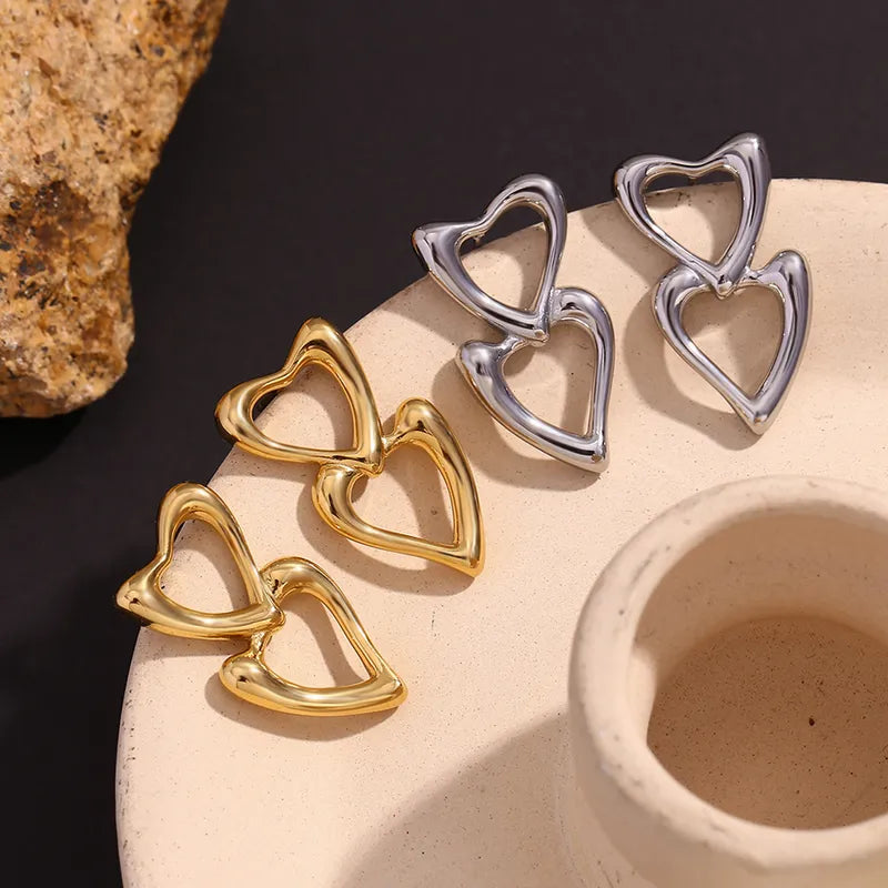 1 Pair Simple Style Classic Style Heart Shape Hollow Out 304 Stainless Steel 18K Gold Plated Drop Earrings