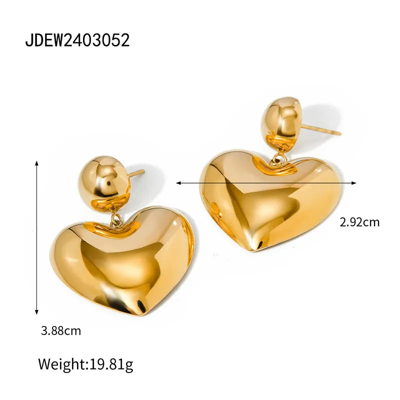 1 Pair Simple Style Classic Style Heart Shape Plating 304 Stainless Steel 18K Gold Plated Drop Earrings