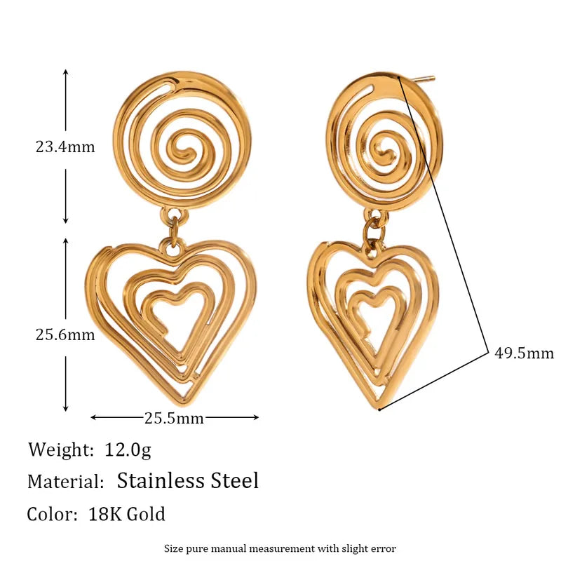 1 Pair Simple Style Classic Style Heart Shape Plating 304 Stainless Steel Drop Earrings