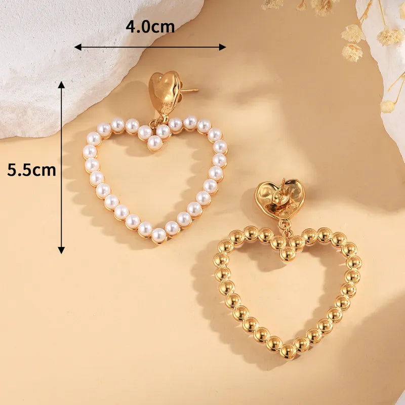 1 Pair Simple Style Classic Style Heart Shape Plating Inlay 304 Stainless Steel Pearl 14K Gold Plated Drop Earrings