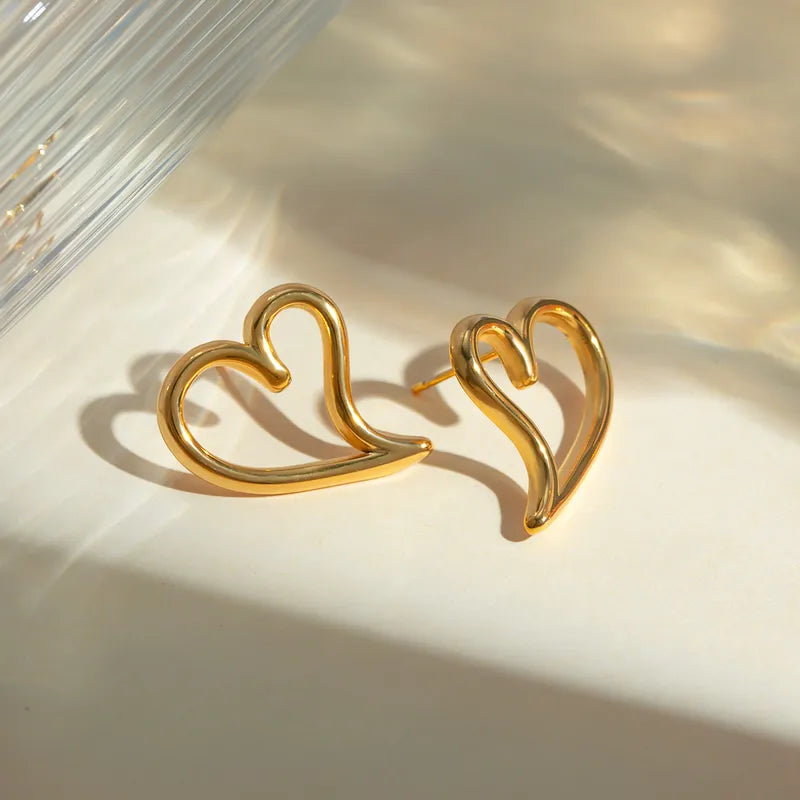 1 Pair Simple Style Classic Style Heart Shape Plating Stainless Steel 18K Gold Plated Ear Studs