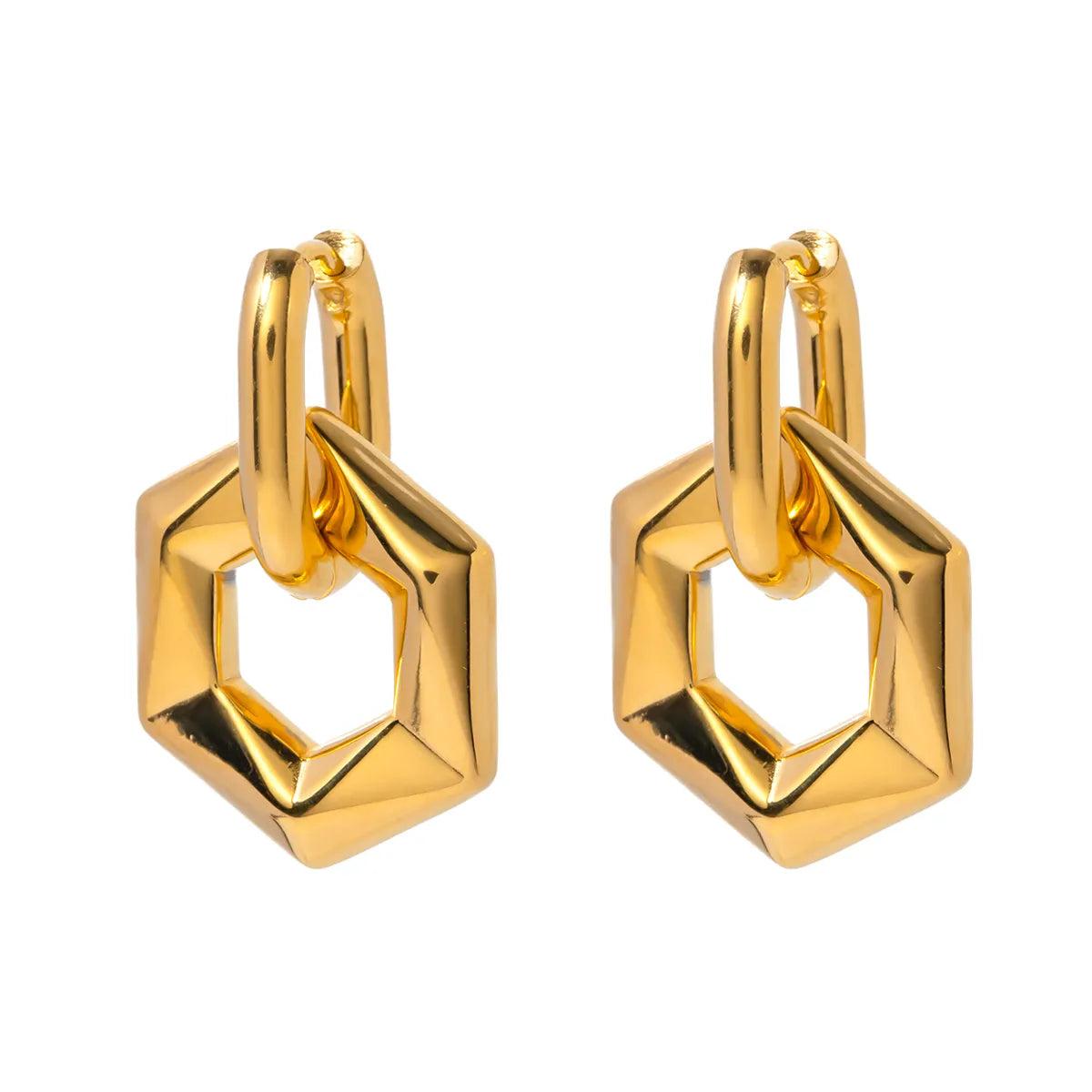 1 Pair Simple Style Classic Style Hexagon Plating 304 Stainless Steel 18K Gold Plated Earrings