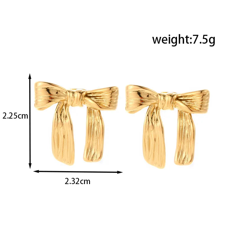 1 Pair Simple Style Classic Style Leaves Bow Knot Plating 304 Stainless Steel 16K Gold Plated