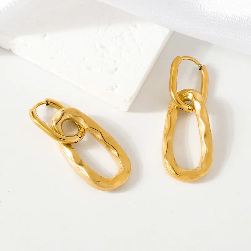 1 Pair Simple Style Classic Style Oval Plating 304 Stainless Steel 18K Gold Plated Drop Earrings