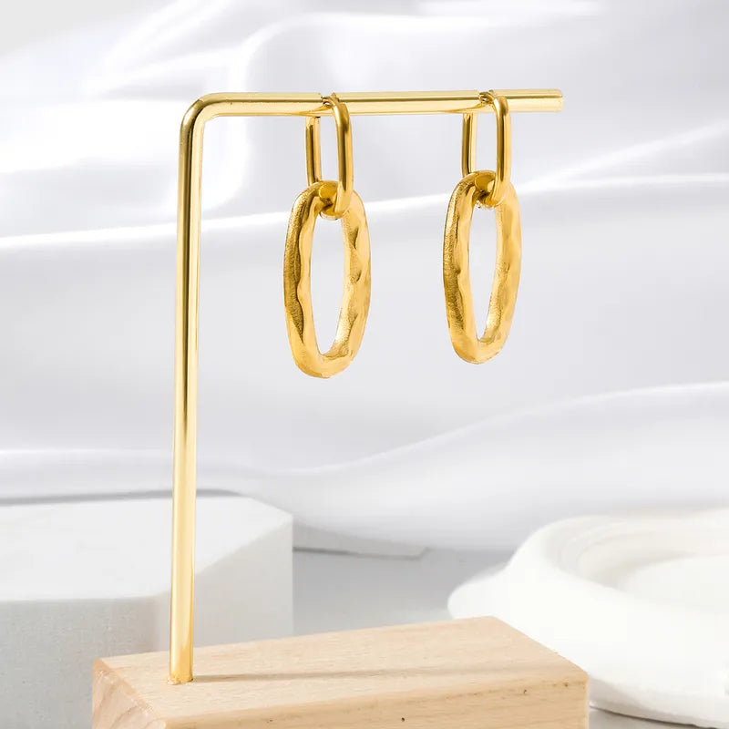 1 Pair Simple Style Classic Style Oval Plating 304 Stainless Steel 18K Gold Plated Drop Earrings