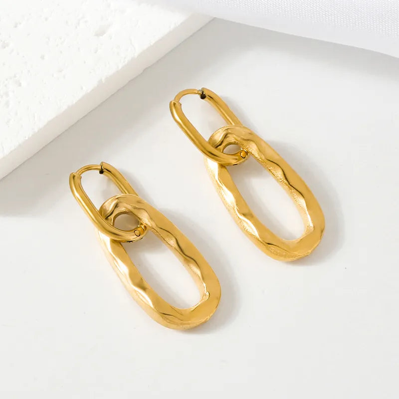 1 Pair Simple Style Classic Style Oval Plating 304 Stainless Steel 18K Gold Plated Drop Earrings