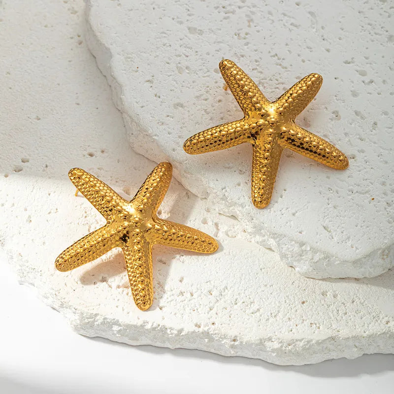 1 Pair Simple Style Classic Style Pentagram Plant Starfish Plating 304 Stainless Steel 14K Gold Plated Ear Studs