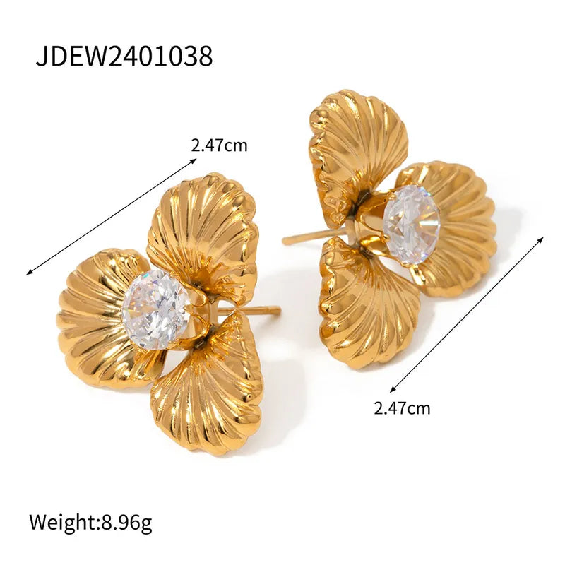 1 Pair Simple Style Classic Style Petal Plating Inlay 304 Stainless Steel Zircon 18K Gold Plated Ear Studs