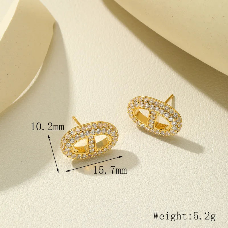 1 Pair Simple Style Classic Style Pig Nose Plating Copper Zircon 14K Gold Plated Ear Studs