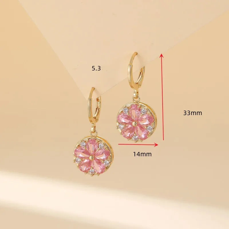 1 Pair Simple Style Classic Style Round Flower Inlay Copper Zircon Drop Earrings