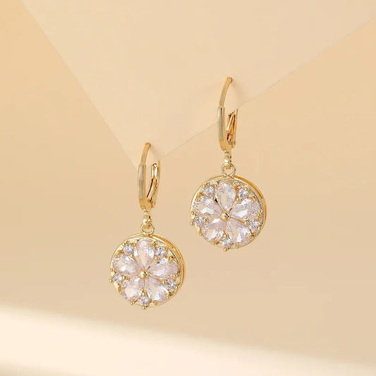 1 Pair Simple Style Classic Style Round Flower Inlay Copper Zircon Drop Earrings