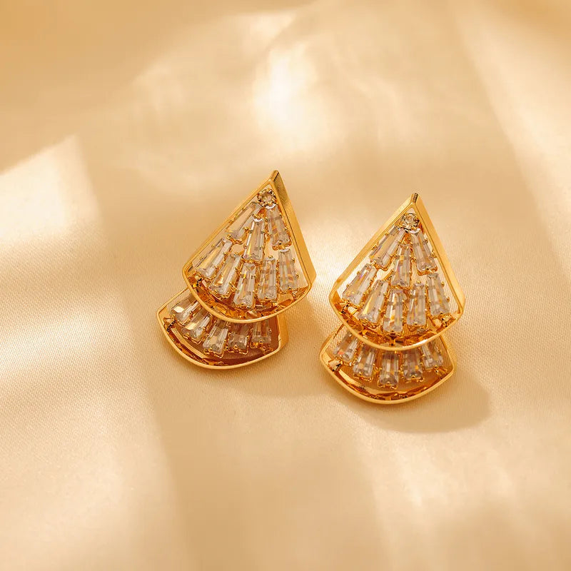 Style Classic Style Sector Plating Inlay Titanium Steel Zircon 18K Gold Plated Ear Studs