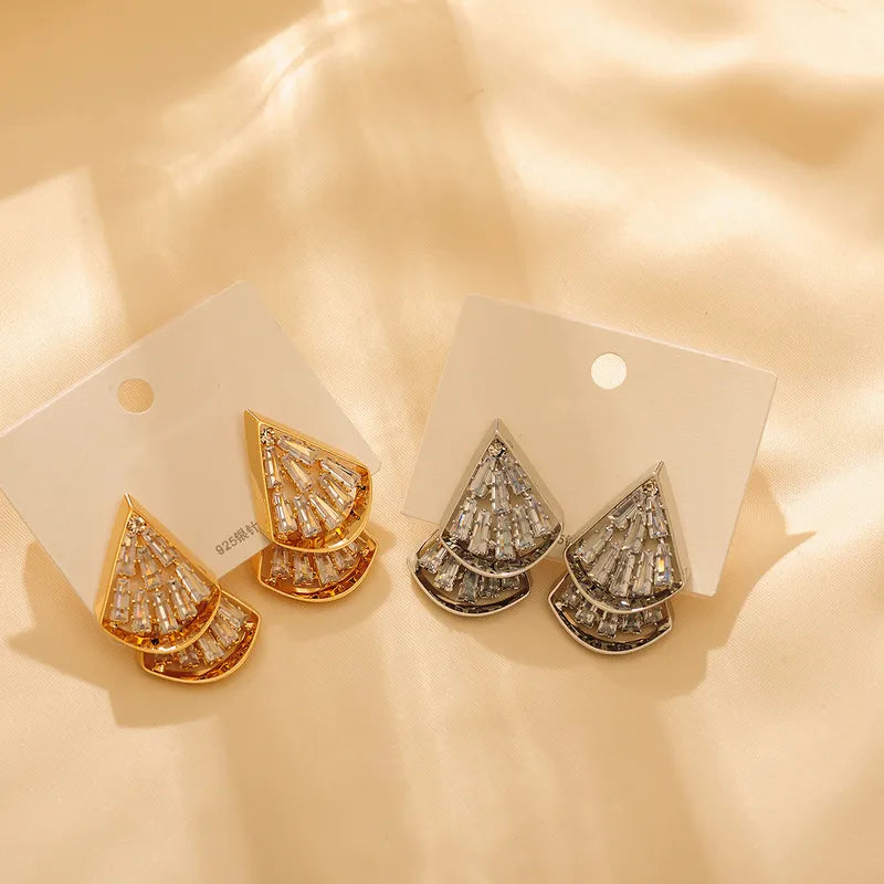 Style Classic Style Sector Plating Inlay Titanium Steel Zircon 18K Gold Plated Ear Studs