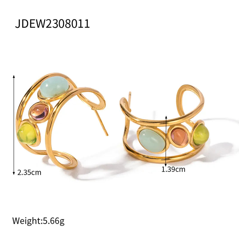 1 Pair Simple Style Classic Style Solid Color Inlay 304 Stainless Steel Rhinestones 18K Gold Plated Earrings