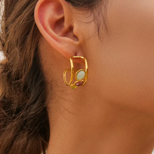 1 Pair Simple Style Classic Style Solid Color Inlay 304 Stainless Steel Rhinestones 18K Gold Plated Earrings