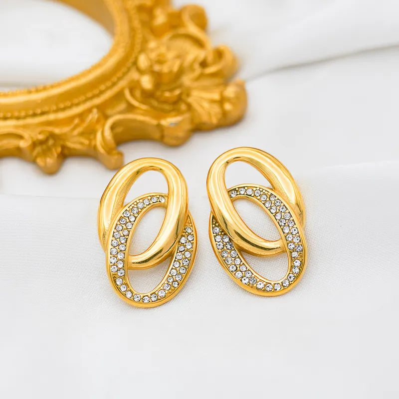 1 Pair Simple Style Classic Style Solid Color Inlay 304 Stainless Steel Rhinestones Ear Studs