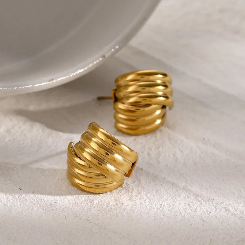 1 Pair Simple Style Classic Style Solid Color Layered Plating 316 Stainless Steel 18K Gold Plated Ear Studs