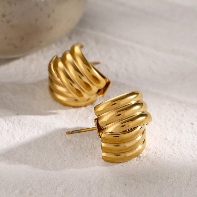 1 Pair Simple Style Classic Style Solid Color Layered Plating 316 Stainless Steel 18K Gold Plated Ear Studs