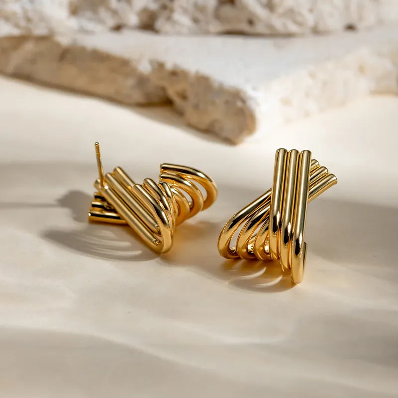 1 Pair Simple Style Classic Style Solid Color Plating 304 Stainless Steel 18K Gold Plated Ear Studs