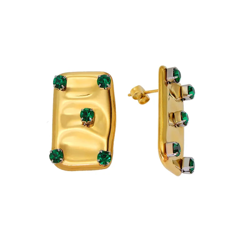 1 Pair Simple Style Classic Style Solid Color Plating Inlay 304 Stainless Steel Zircon 18K Gold Plated Ear Studs