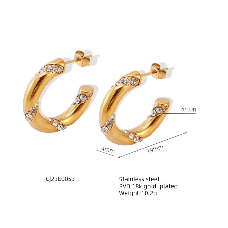 1 Pair Simple Style Classic Style Solid Color Plating Inlay 304 Stainless Steel Zircon 18K Gold Plated Ear Studs