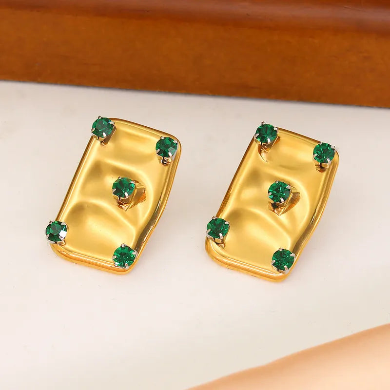 1 Pair Simple Style Classic Style Solid Color Plating Inlay 304 Stainless Steel Zircon 18K Gold Plated Ear Studs