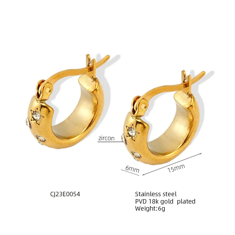 1 Pair Simple Style Classic Style Solid Color Plating Inlay 304 Stainless Steel Zircon 18K Gold Plated Ear Studs