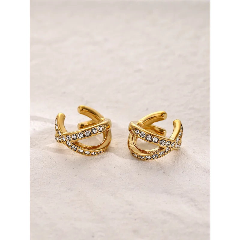 1 Pair Simple Style Classic Style Solid Color Plating Inlay 316 Stainless Steel Rhinestones 18K Gold Plated Ear Cuffs