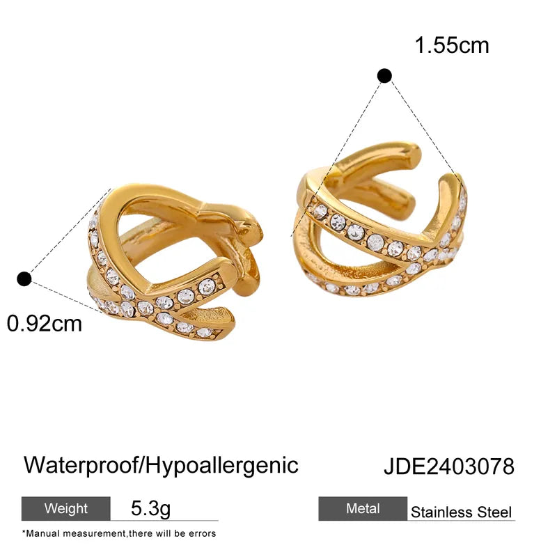 1 Pair Simple Style Classic Style Solid Color Plating Inlay 316 Stainless Steel Rhinestones 18K Gold Plated Ear Cuffs