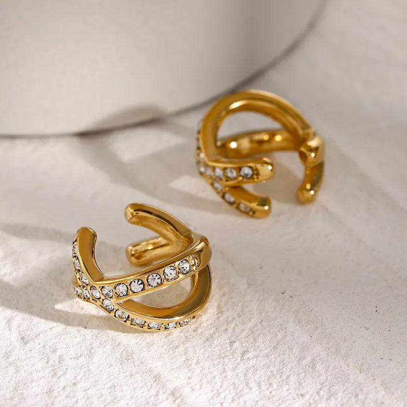 1 Pair Simple Style Classic Style Solid Color Plating Inlay 316 Stainless Steel Rhinestones 18K Gold Plated Ear Cuffs