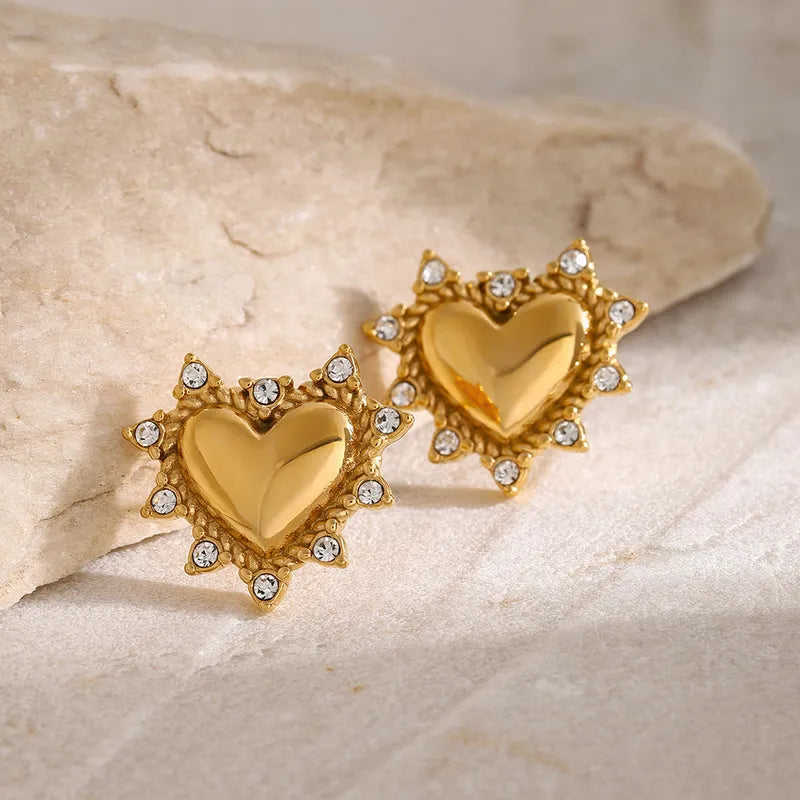 1 Pair Simple Style Classic Style Solid Color Plating Inlay 316 Stainless Steel Rhinestones 18K Gold Plated Ear Studs