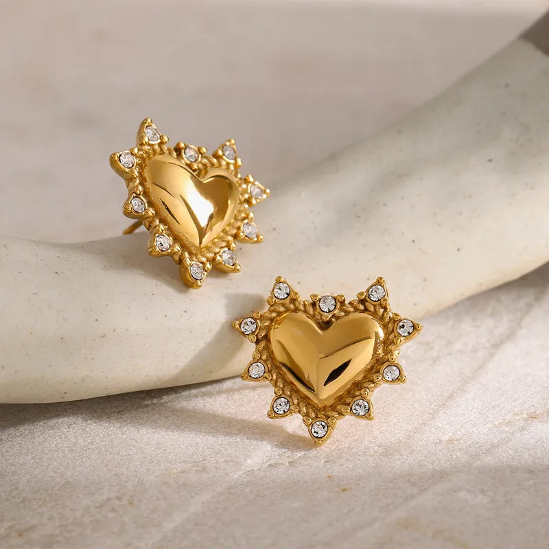 1 Pair Simple Style Classic Style Solid Color Plating Inlay 316 Stainless Steel Rhinestones 18K Gold Plated Ear Studs