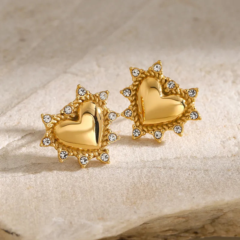 1 Pair Simple Style Classic Style Solid Color Plating Inlay 316 Stainless Steel Rhinestones 18K Gold Plated Ear Studs