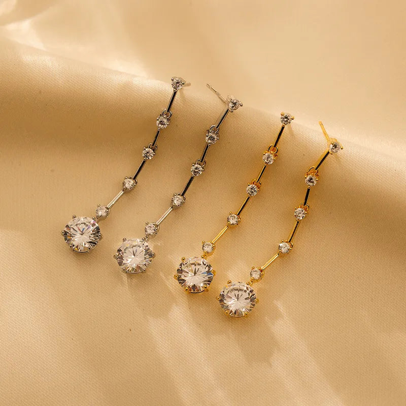 Classic Style Solid Color Plating Inlay Titanium Steel Zircon 18K Gold Plated Drop Earrings