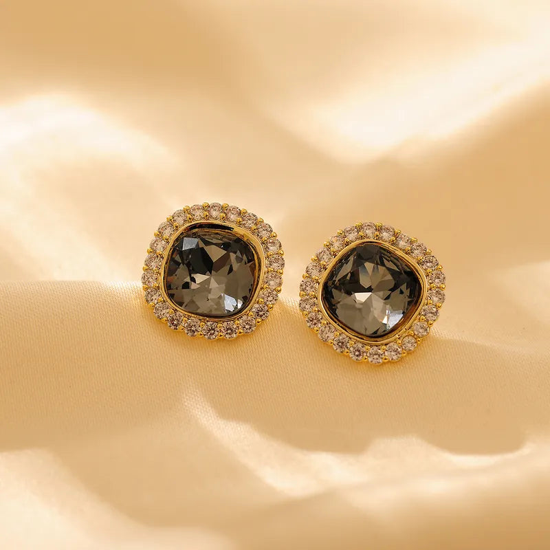 1 Pair Simple Style Classic Style Solid Color Plating Inlay Titanium Steel Zircon 18K Gold Plated Ear Studs