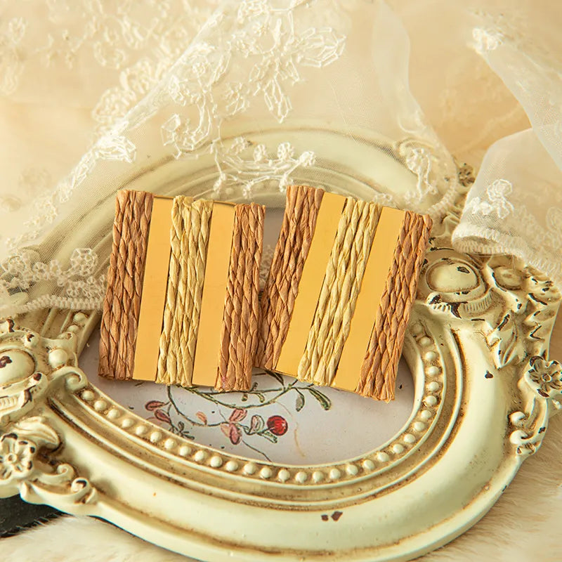 Style Classic Style Square Stripe Plating Stainless Steel Raffia Gold Plated Ear Studs