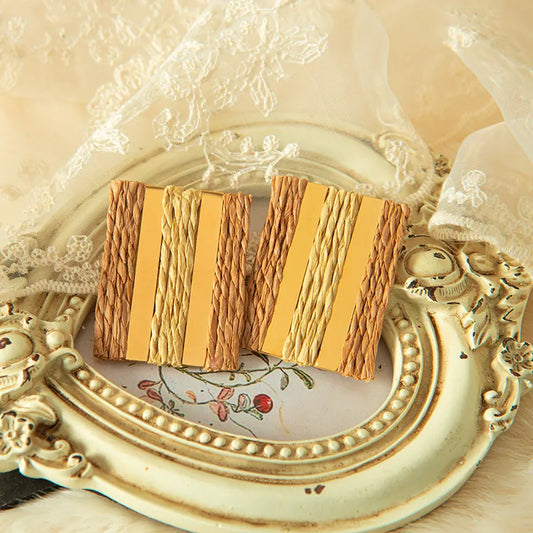 Style Classic Style Square Stripe Plating Stainless Steel Raffia Gold Plated Ear Studs