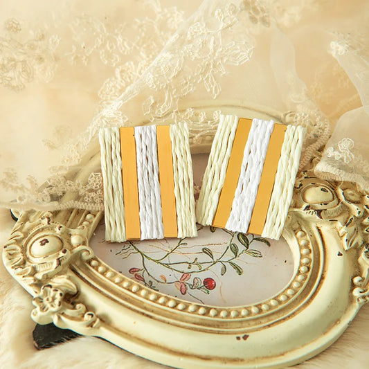 Style Classic Style Square Stripe Plating Stainless Steel Raffia Gold Plated Ear Studs